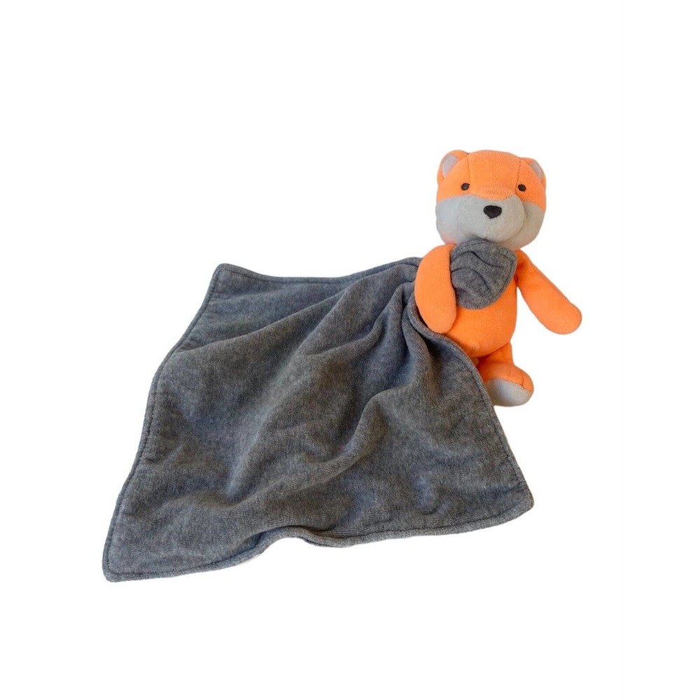 Carters Orange Fox Holding Gray Security Blanket Lovey Plush Baby Toy Rattle